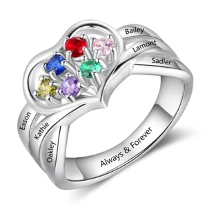 Personalized Mother's Day Family Ring 6 Birthstones 6 Names 925 Sterling Silver - Picture 1 of 6