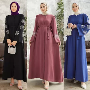 Dubai Women Long Dress Elegant Kaftan Abaya Muslim Robe Evening Party Gown Prom - Picture 1 of 26