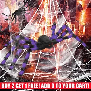 2X Halloween Spider with Red Eyes 3FT Giant Scary Props Window Wall Yard Party - Foto 1 di 19