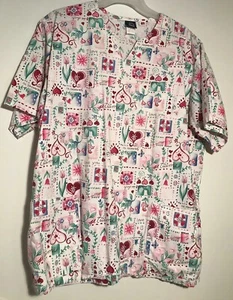 BARCO women Med scrub Top nurse uniform Love In Many Languages  Hearts - Picture 1 of 4