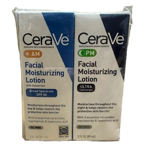 CeraVe AM/PM Facial Moisturizing Lotion Skin Care Set Ultra Lightweight 3oz - Picture 1 of 2