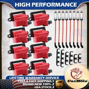 8 Pack Square Ignition Coil & Spark Plug Wire For Chevy GMC 5.3L 6.0L 8.1L 4.8L - Picture 1 of 12