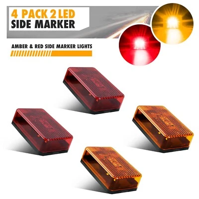 4X Rojo y Ámbar 2 Luces Indicadoras Laterales LED Rojo Coche Camión Remolque 3" x 2" Foto 1 de 4