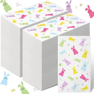 100 Easter Guest Napkins Happy Easter Bunny Disposable Decorative 13"x16" - Picture 1 of 7