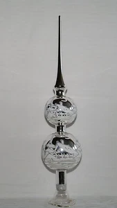 Christbaumspitze "Silber glanz- weiße Winterlandschaft " Lauscha handbemalt - Bild 1 von 1