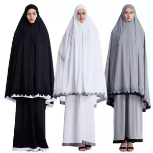 Conjuntos de 2 piezas de maxi vestido de oración Khimar grande para mujer musulmana Abaya Kaftan - Imagen 1 de 38