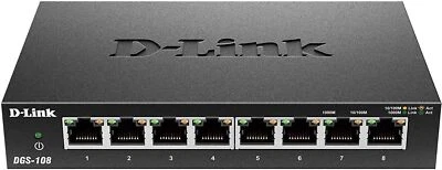 D-Link Switch DGS-108 8-Port Gigabit QoS Switch Metal Case Fanless Deskt or Wall - Image 1 of 3