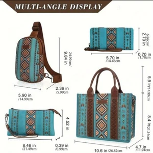 4Pcs Fashion Green Retro Women's Purse Tote Work Satchel Lightweight Boho Tote - Picture 1 of 5