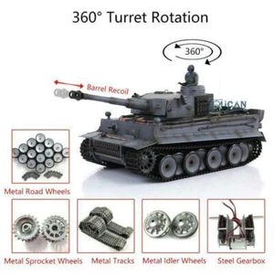 2.4G 7.0 Henglong 1/16 Gray BB Tiger I RTR RC Tank 3818 360 Recoil Metal Track - Picture 1 of 7
