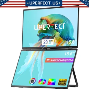2024 Dual Stacked 15.6" Folding Monitor Triple Portable Display w/ Stand for PC - Picture 1 of 21