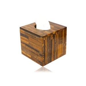 6x6 Tiger Eye Gemstone Tissue Box Holder, Natural Gemstone Box, Bathroom Decor - Picture 1 of 3