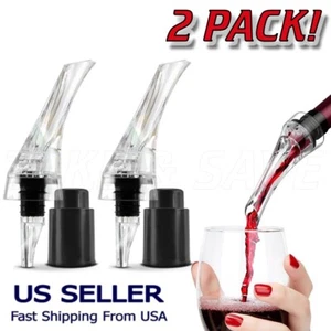 Wine Air Aerator & Suction Bottle Stopper Aerating Pour Spout Decanter - 2 Pack! - Picture 1 of 6