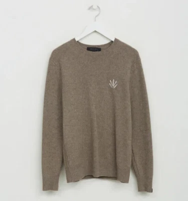 Rag & Bone Taupe Embroidered Sword Knife White Logo Sweater Knit Lambs-Wool M - Image 1 of 4