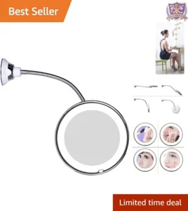 10X Magnifying LED Makeup Mirror Portable Suction Cup Bathroom Vanity Light - Picture 1 of 9