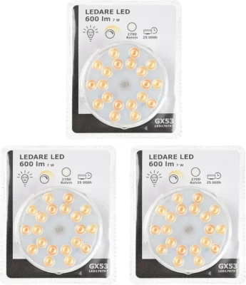 3 x IKEA LEDARE LED Bulb GX53 600lm Dimmable Warm Beam Angle 2700K LED1707X7 - Image 1 of 4