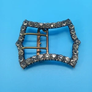 Vintage Glitzer Schnalle weiß und gelb Metall klar glitzernd facettierte Steine - Bild 1 von 5