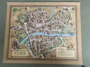 York Map by Estra Clark Original 1947 Pictoral Map of Historic York BenJohnson - Picture 1 of 10
