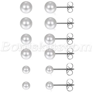 Women's Girls Charm Faux Pearl Ball Ear Studs Screw Back Hypoallergenic Earrings - Picture 1 of 28