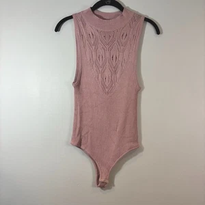 Intimately Free People On Point Bodysuit Cloud Pink Ribbed Mock Neck-XS - Imagen 1 de 6