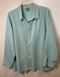 J. Jill Light Blue 100% Silk Shirt Long Sleeve Gathered-Back XL - Picture 1 of 12