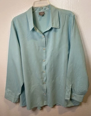 J. Jill Light Blue 100% Silk Shirt Long Sleeve Gathered-Back XL - Image 1 of 4
