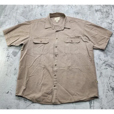 Cabelas Shirt Mens XL TALL Brown Canvas Cotton Short Sleeve Button Up Outdoors - Image 1 of 4