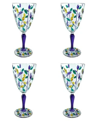 Set of 4 Four Murano Glasses Wine Purple Yellow Green Hand Painted Venice - Image 1 of 4