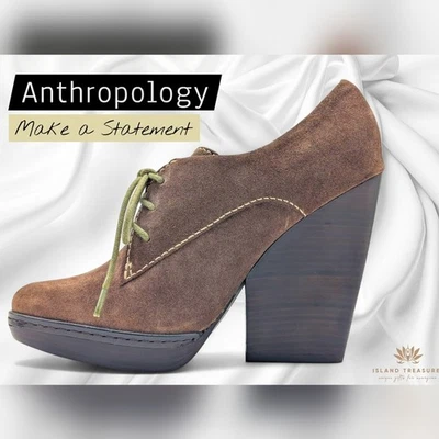 Anthropologie Levity Sahara Gamuza Oxford Botín de Cuña con Cordones Talla 7.5M Taupe Foto 1 de 4