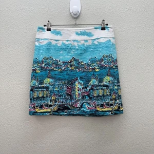 Talbots Venice Italien Szene Neuheit Druck strukturiert gefüttert Minirock Damengröße 8 - Bild 1 von 7