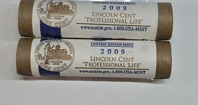 2009 P & D Lincoln Cents LP3 Professional life 2 Uncirculated Mint wrapped rolls - Image 1 of 3