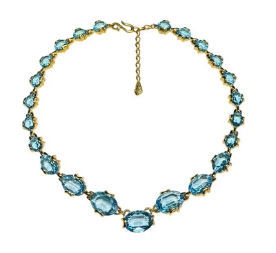 Collar enchapado en oro firmado Swarovski Swan con cristales azul marino aguamarina Foto 1 de 4