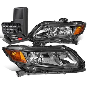 For 2012-2015 Honda Civic Pair Black/Amber Signal Headlight Lamp LH+RH+Tool Box - Picture 1 of 7