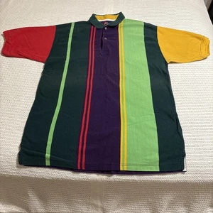 Vintage Bachrach Sport Multicolor Striped Short Sleeve Polo Shirt Men’s Large - Picture 1 of 10