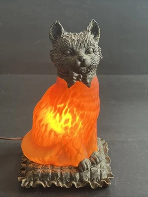 Vintage Andrea Sadek Tin Chi Glass Cat Table Amber Lamp Light  Rare 10” T - Image 1 of 4