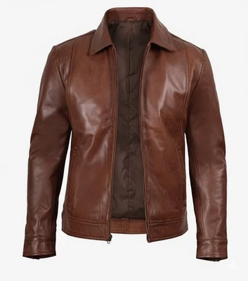 Reeves Men's Harrington Cognac Real Leather Jacket - Image 1 of 4