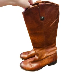 Frye Melissa Pull on Camel Riding Boots 8.5B Genuine Leather Calf Height Winter - Picture 1 of 9