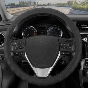 Cubierta de volante de cuero negro genuino para automóvil, mediana (14,5" - 15,5") - - Imagen 1 de 24