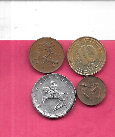 TURKEY TURKISH 4 DIFFERENT 1967-2009 CIRCULATED COIN COLLECTION LOT SET Cover