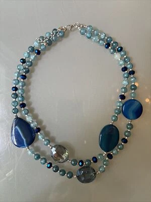 Colar Anthropologie azul dupla camada cristal declaração novo sem etiquetas - Imagem 1 de 4