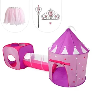 Girls Princess Castle Tent & tunnel! BONUS Tutu,Wand,Crown,Ring! EASY FAST Ship! - Picture 1 of 7