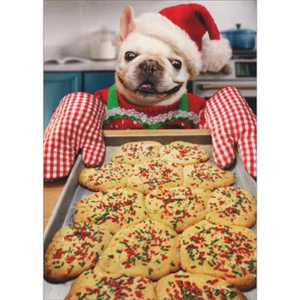 Dog with Red White Checkered Oven Mitts Tray of Cookies 10 Christmas Cards - Picture 1 of 2