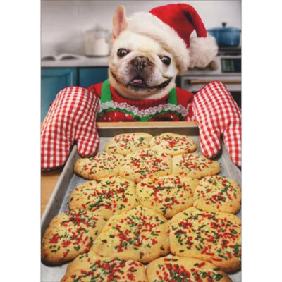 Perro con Mitones Horno Rojo Blanco A Cuadros Bandeja de Galletas 10 Tarjetas de Navidad Foto 1 de 2