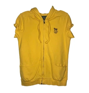 US Polo Assn Short Sleeve Hoodie Large Full Zip Embroidered Yellow Stretch Y2K - Picture 1 of 13