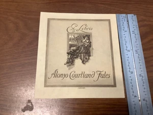 Original BOOKPLATE - ex libris - Alonzo Courtland FALES w man reading - Picture 1 of 2
