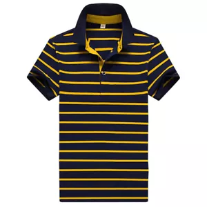 Mens Summer Regular Shirt Striped British Slim Lapel T Shirt Casual Short Sleeve - Picture 1 of 20