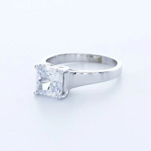 2.2CT NATURAL DIAMOND F/SI1 SQUARE CUSHION 18K WHITE GOLD TRELLIS SOLITAIRE RING - Picture 1 of 4