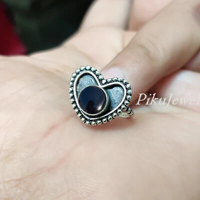 Anello cuore argento sterling 925 pietra preziosa onice nera gioiello regalo ... - Immagine 1 di 4