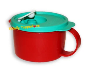 Tupperware CrystalWave Soup Mug (2 Cup) Container Red Green Christmas Holiday - Picture 1 of 2
