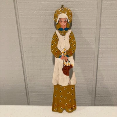 WOOD OVEN STICK Push Pull  Rack 10"  Hand Painted Vintage Folk Art - Image 1 of 4