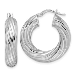 925 Sterling Silver Rhodium Plated Women's 6mm x 25mm Twisted Tube Hoop Earrings - Picture 1 of 4